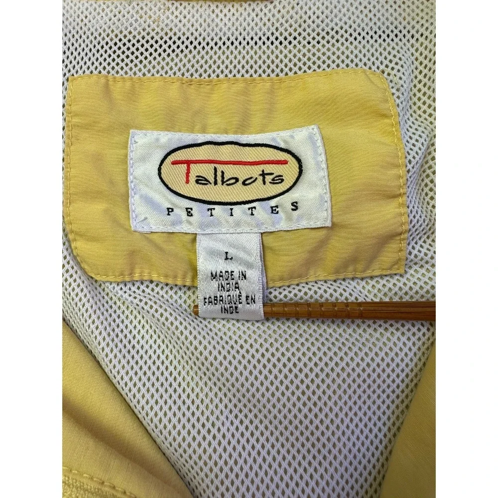 Talbots Raincoat Jacket L Yellow Hooded Full Zip Lined‎ Lightweight Preppy Chic
